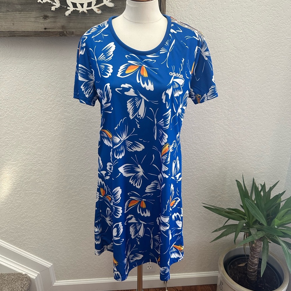 Adidas x Farm Rio Blue Butterfly Print Dress ladies size Large